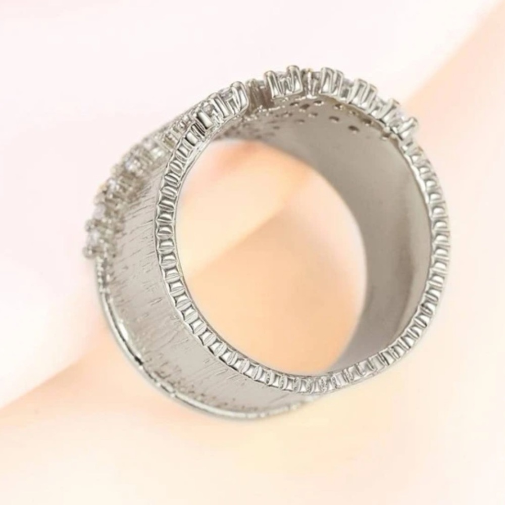Cubic Zirconia Opening Design Luxury Band Bling, Iced Out Glamorous, Pave Ring 5 - Picture 5 of 8